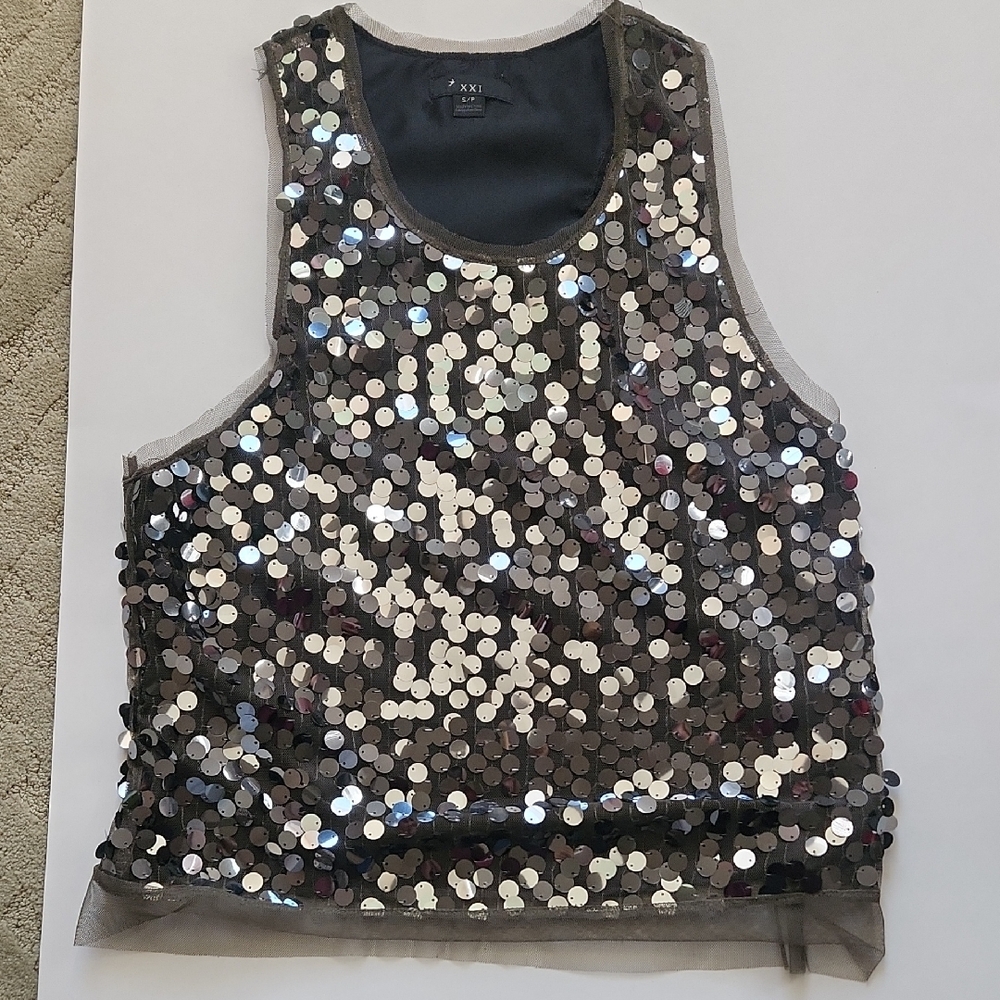 Forever 21 Shimmering Silver Sequin Tank Top